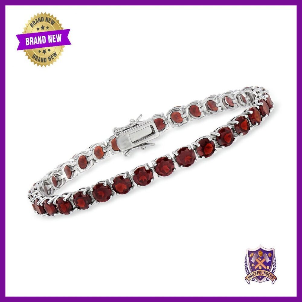 Sterling Silver Garnet Tennis Bracelet 7 Inch 19.2ct